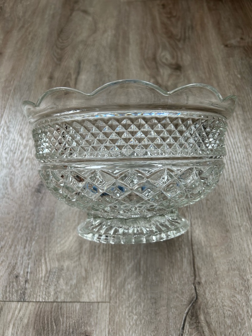 Anchor Hocking Clear Large Pressed Glass Pedestal Bowl
